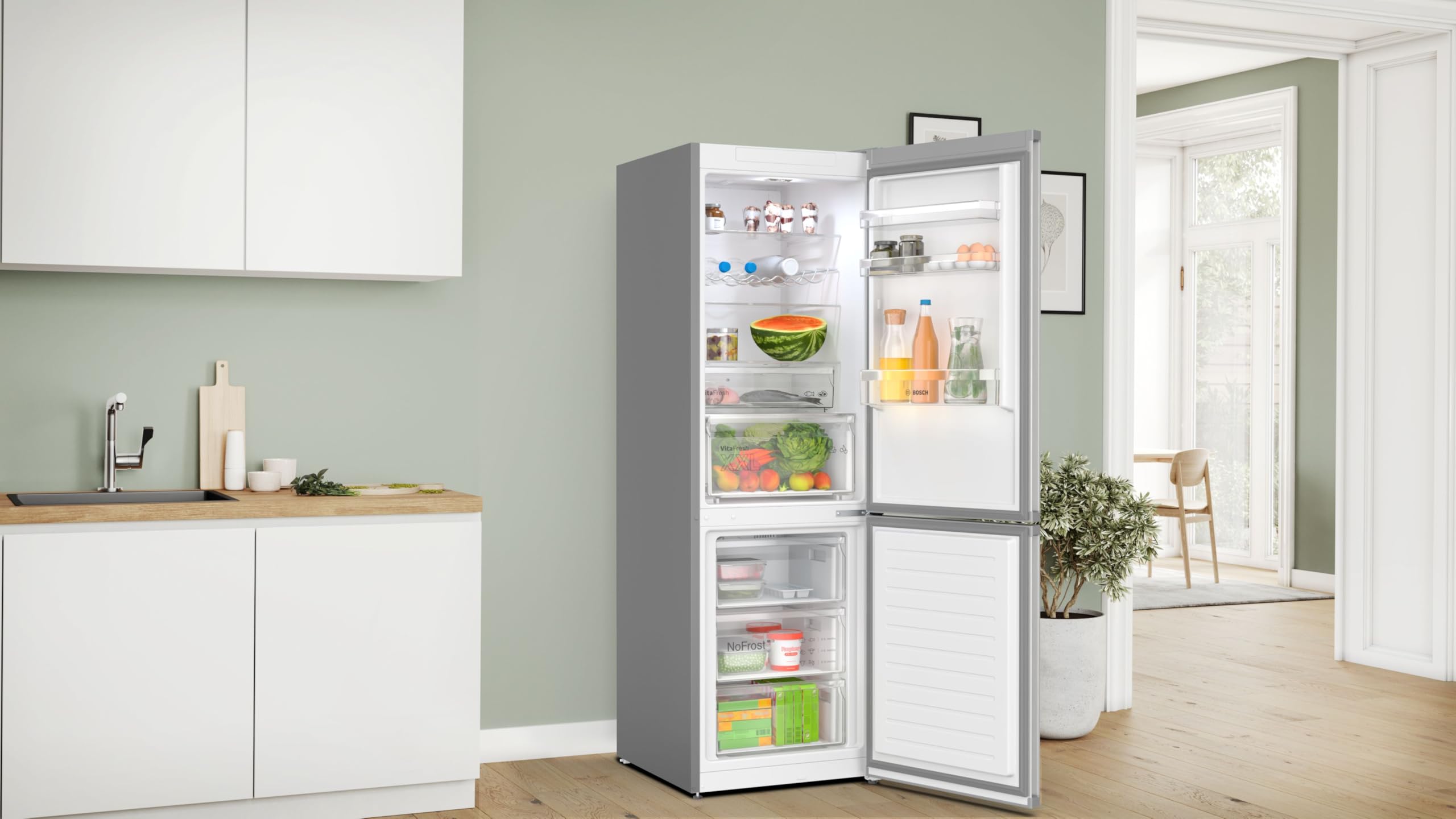 Bosch KGN367LDF- Série 4, Réfrigérateur combiné pose-libre,186 x 60 cm, Inox