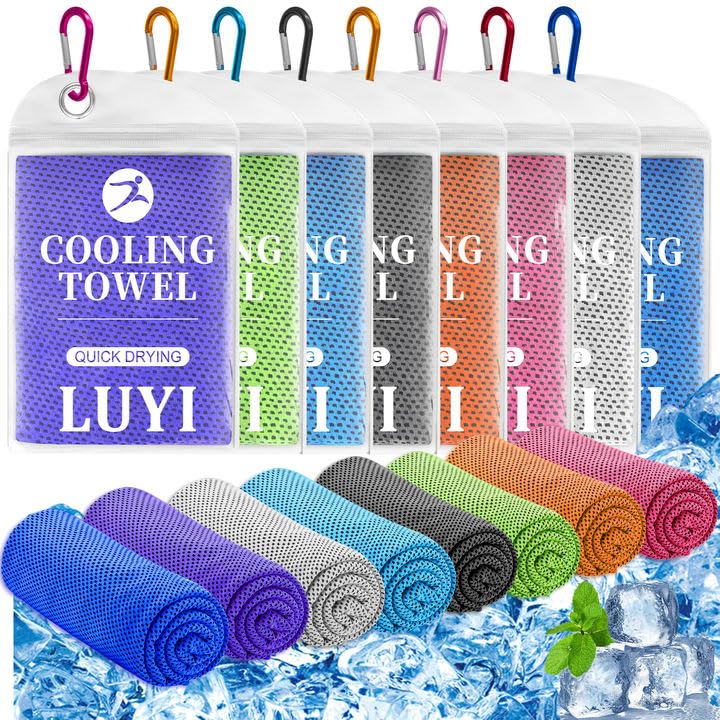 LUYI 8 Pack 40x12 Cooling Towels for Neck and Face Microfiber Soft Breathable Cooling Towel Bulk for Hot Weather Gym Sports Yoga Workout Running Golf Camping Hiking