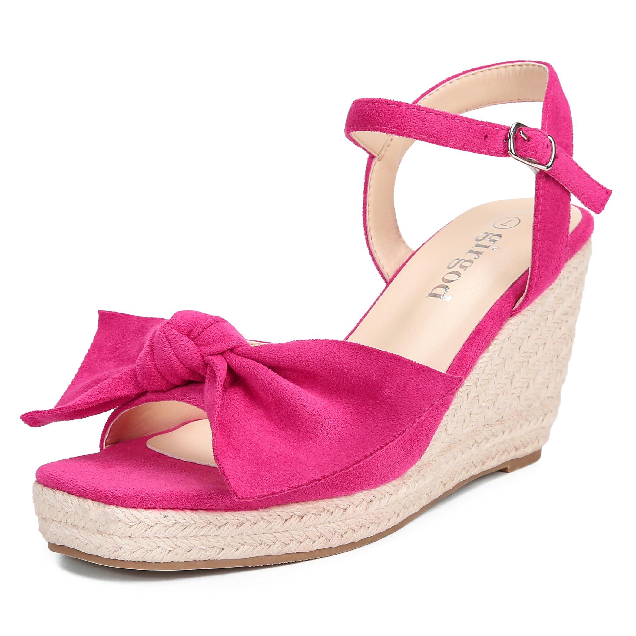 girgod Espadrilles Wedge Sandals for Women Bow Platform Wedges Heels Open Toe Ankle Strap Summer Wedding Wedges