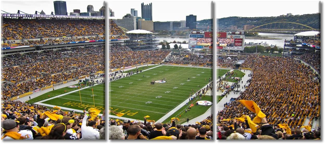 3 Panel Wall Art American Football Poster on Canvas Framed Art Paintings Steelers Sports Stadium Home Decor Modern Artwork Picture Giclee Print for Home Modern Decoration, 36" Wx16 H