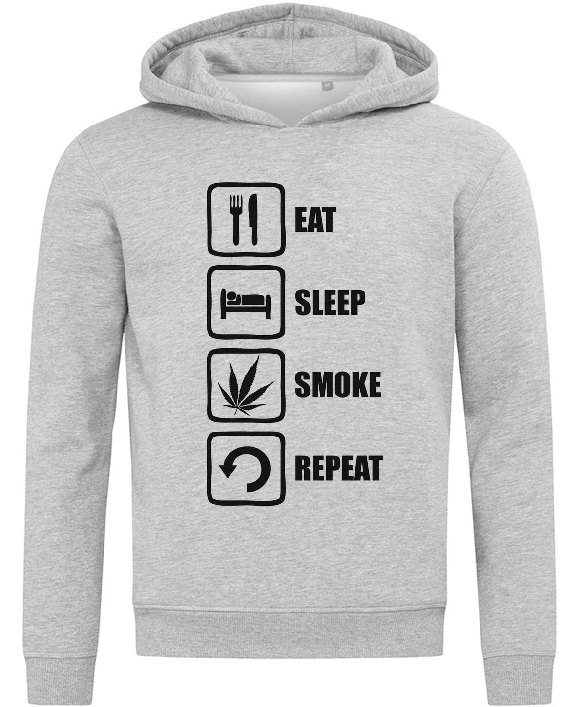 Felpa con cappuccio Eat Sleep Smoke Repeat in misto cotone grigio