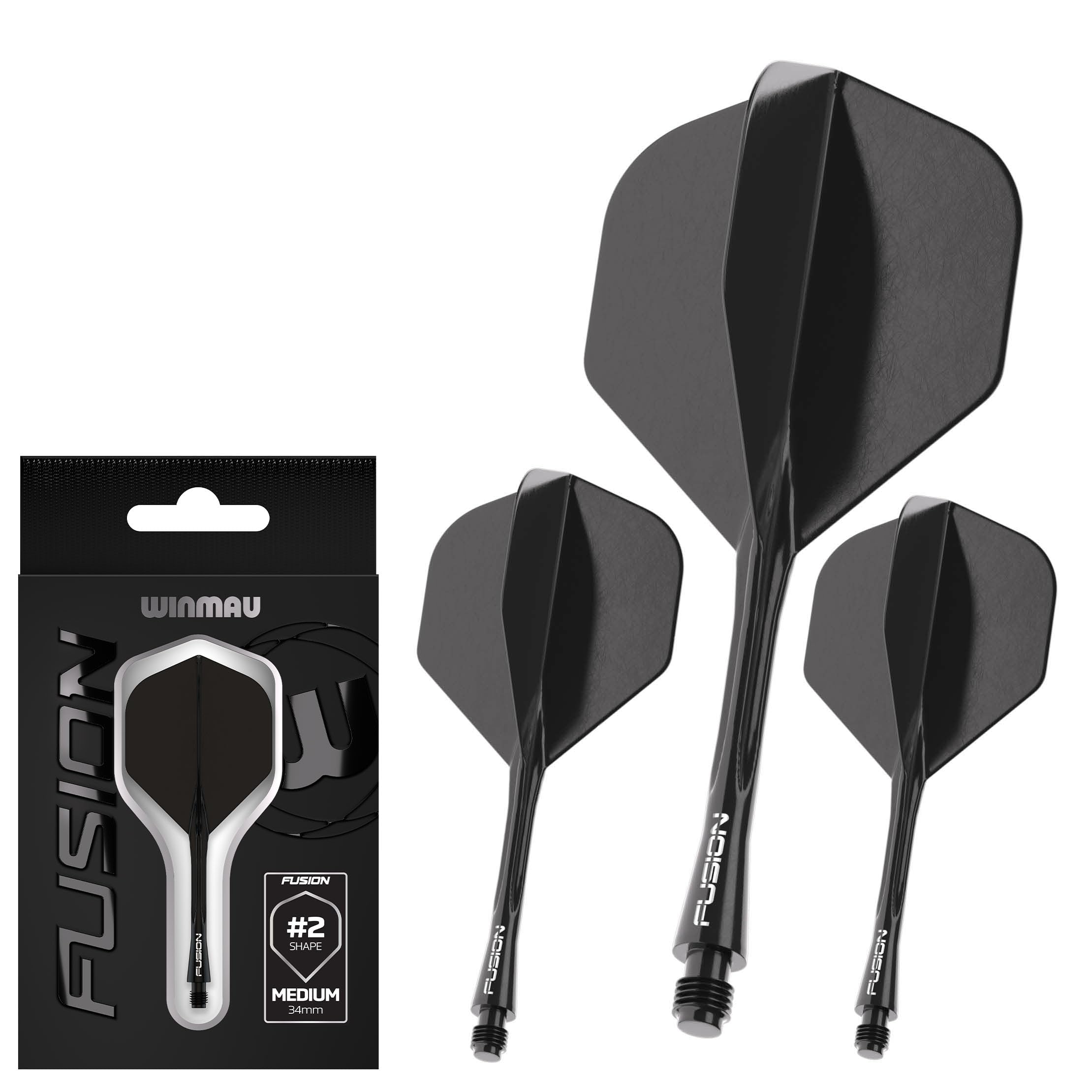 WINMAU Fusion Solid Black Short Intergrated Dart Flight and Shaft System - 1 set per pack (3 flights and shafts in total)