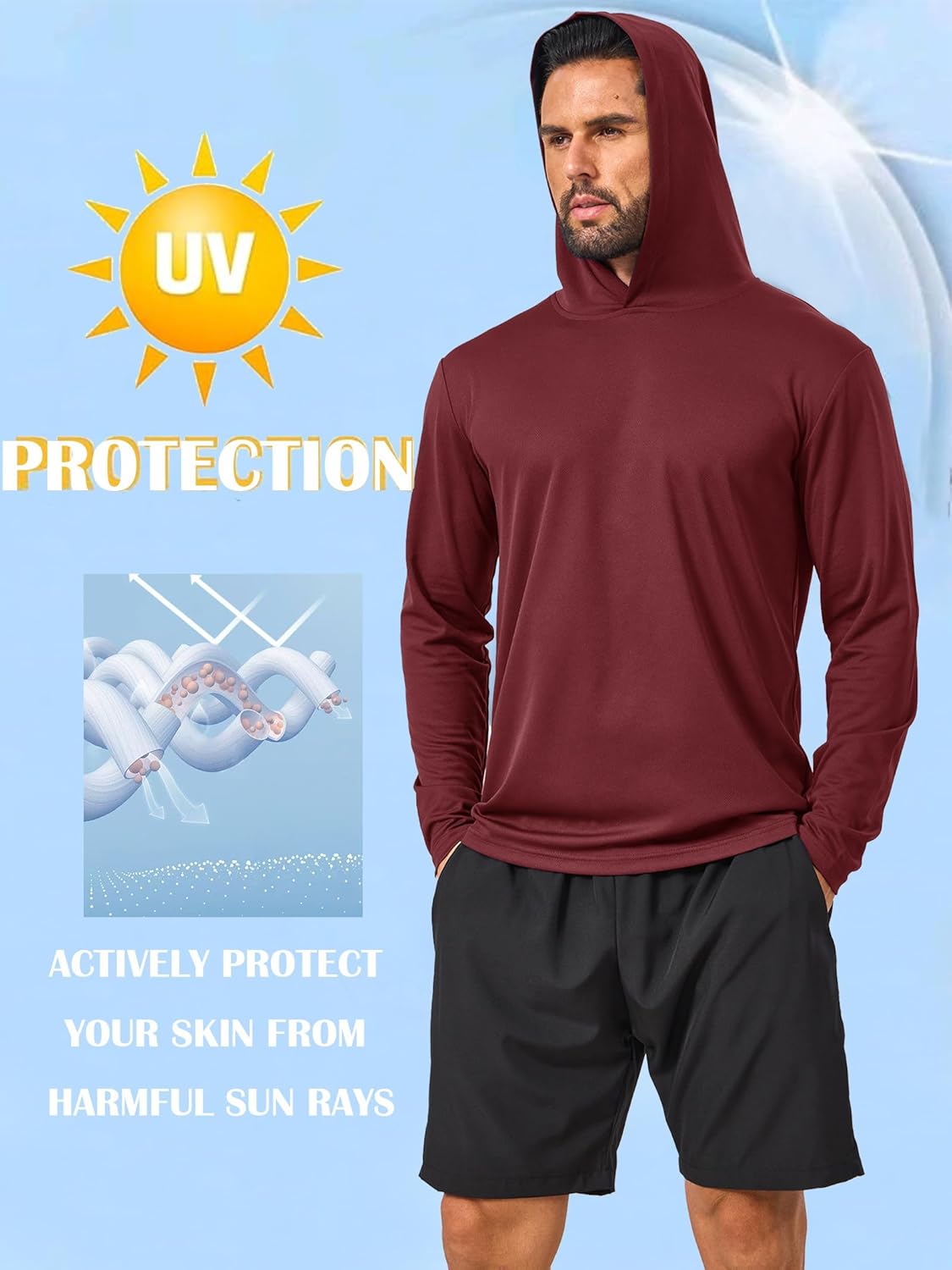 5 Pack Sun Hoodie Mens Long Sleeve UV Protection SPF Lightweight Quick Dry Athletic Fishing Outdoor Hiking Rash Guard