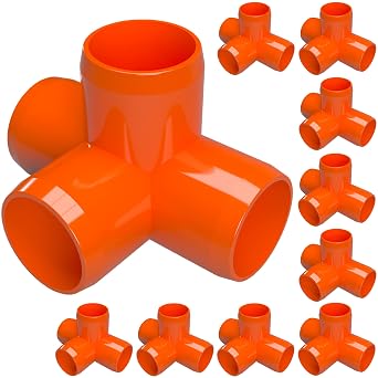 FORMUFIT 1/2 4-Way Tee Furniture Grade PVC Fitting in Orange, Made in USA, UV-Resistant, Impact-Proof, 0.840 Actual Socket Diameter Pack of 10 - F0124WT-OR-10