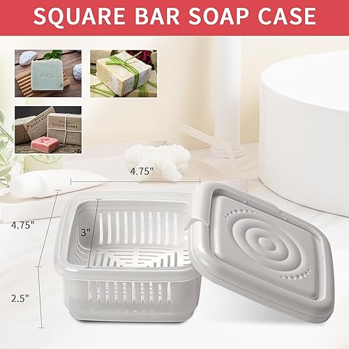 Miniatura 5 de Funda de viaje cuadrada para jabón, jabonera con tapa, bandeja de jabón con estante de drenaje para ducha de baño, soporte portátil para reposo de