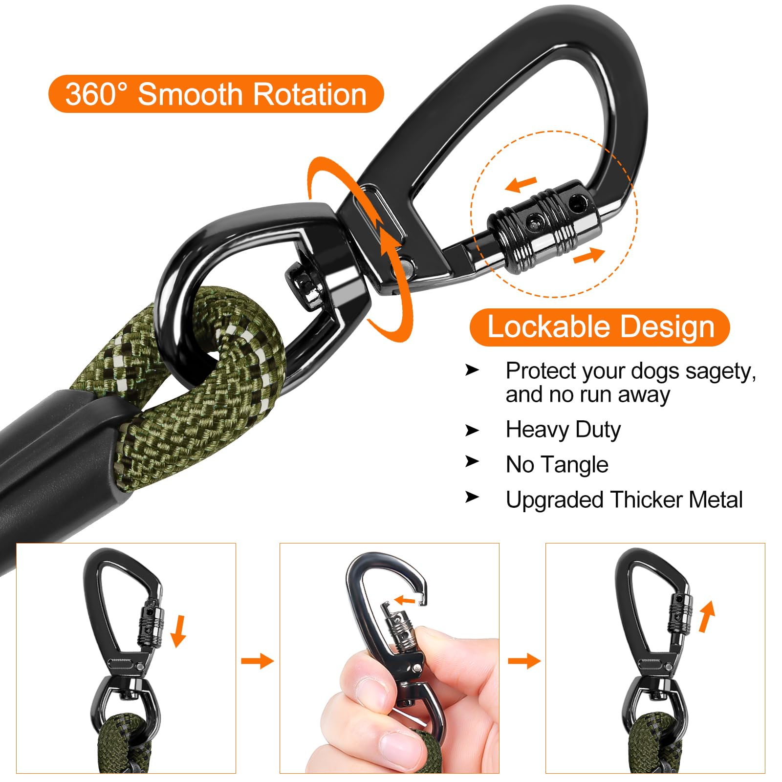 Kdsvakd Long Rope Dog Lead, 5m / 16ft, ArmyGreen, Checkered Pattern, 8mm Diameter, Medium & Large Dog Breed - Image 2
