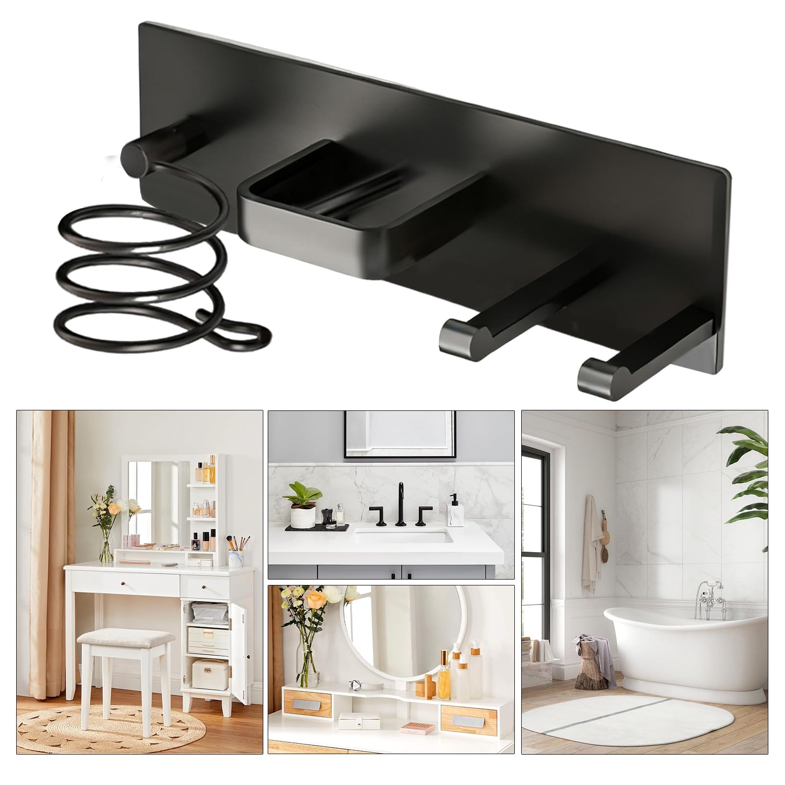 Soporte de pared para secador de pelo, organizador de almacenamiento de herramientas para el cabello, montado en la pared, soporte para secador de pelo, para baño, armario, hogar, universidad