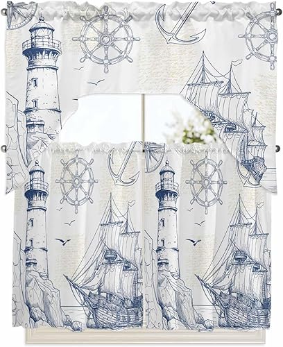 Miniatura 8 de Ocean Light-House - Cortinas de cocina, cenefa con bolsillo para barra, paneles de cortina para dormitorio, sala de estar, baño, cafetería,