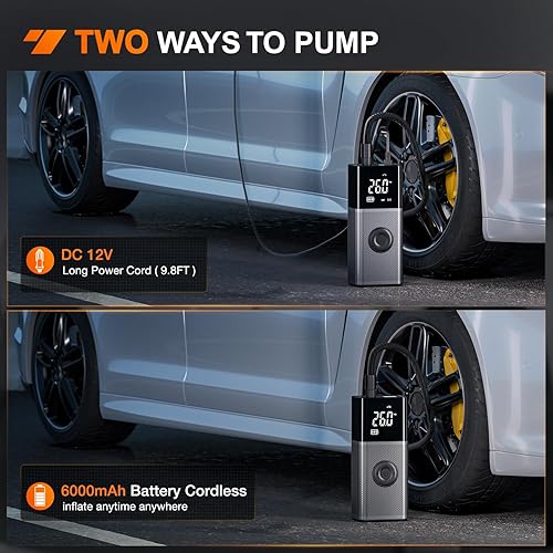 Miniatura 3 de Nilight Inflador de neumáticos, compresor de aire portátil, recargable, 12 V CC, 150 PSI, batería inalámbrica, con bomba de inflado 2 veces más
