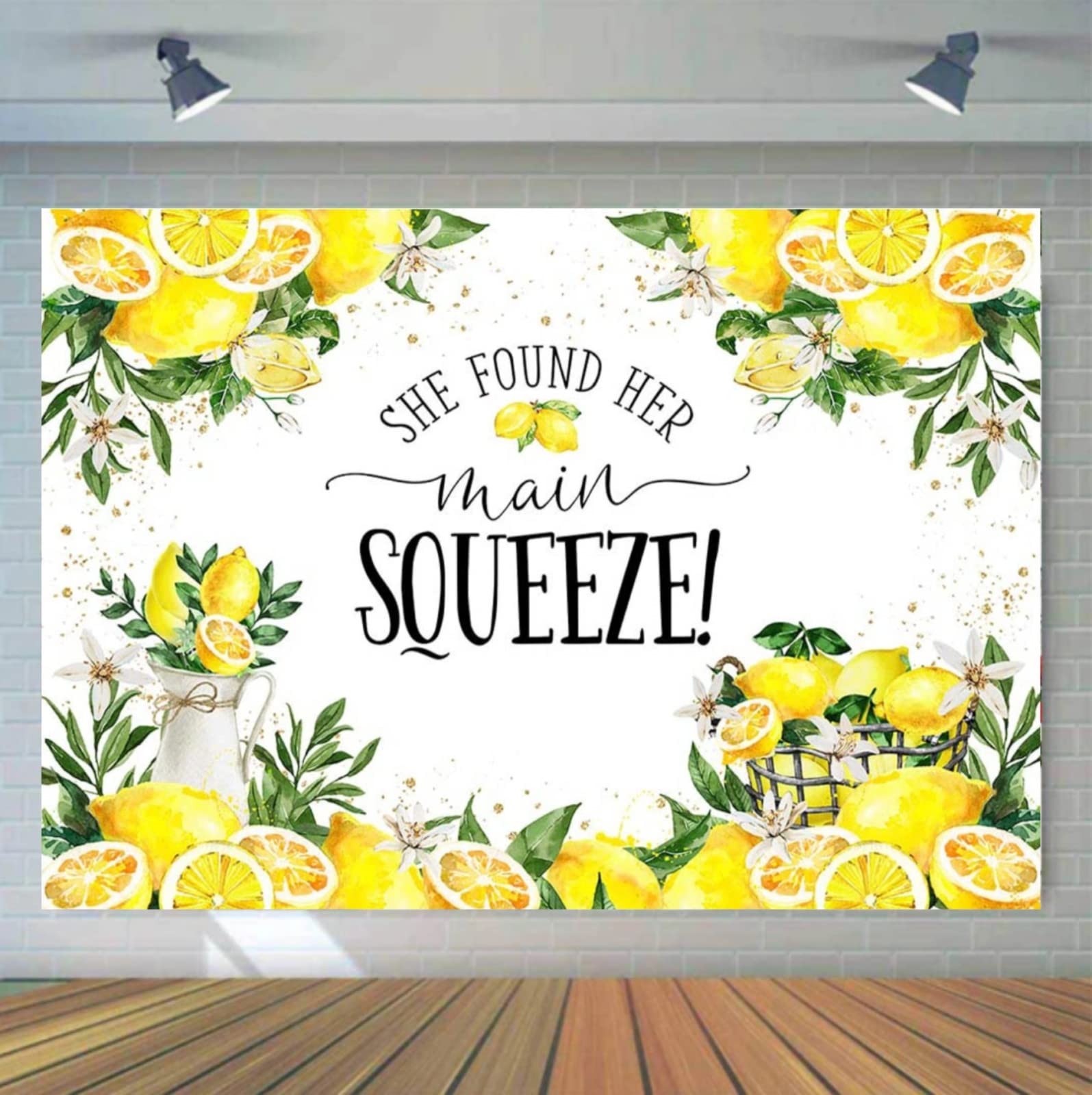 Lemon Bridal Shower Backdrop Women Wedding Party Decorations She Found Her Main Squeeze Photo Backgrounds Summer Lemonade Theme Party Supplies Photo Studio Banner 7x5 feet