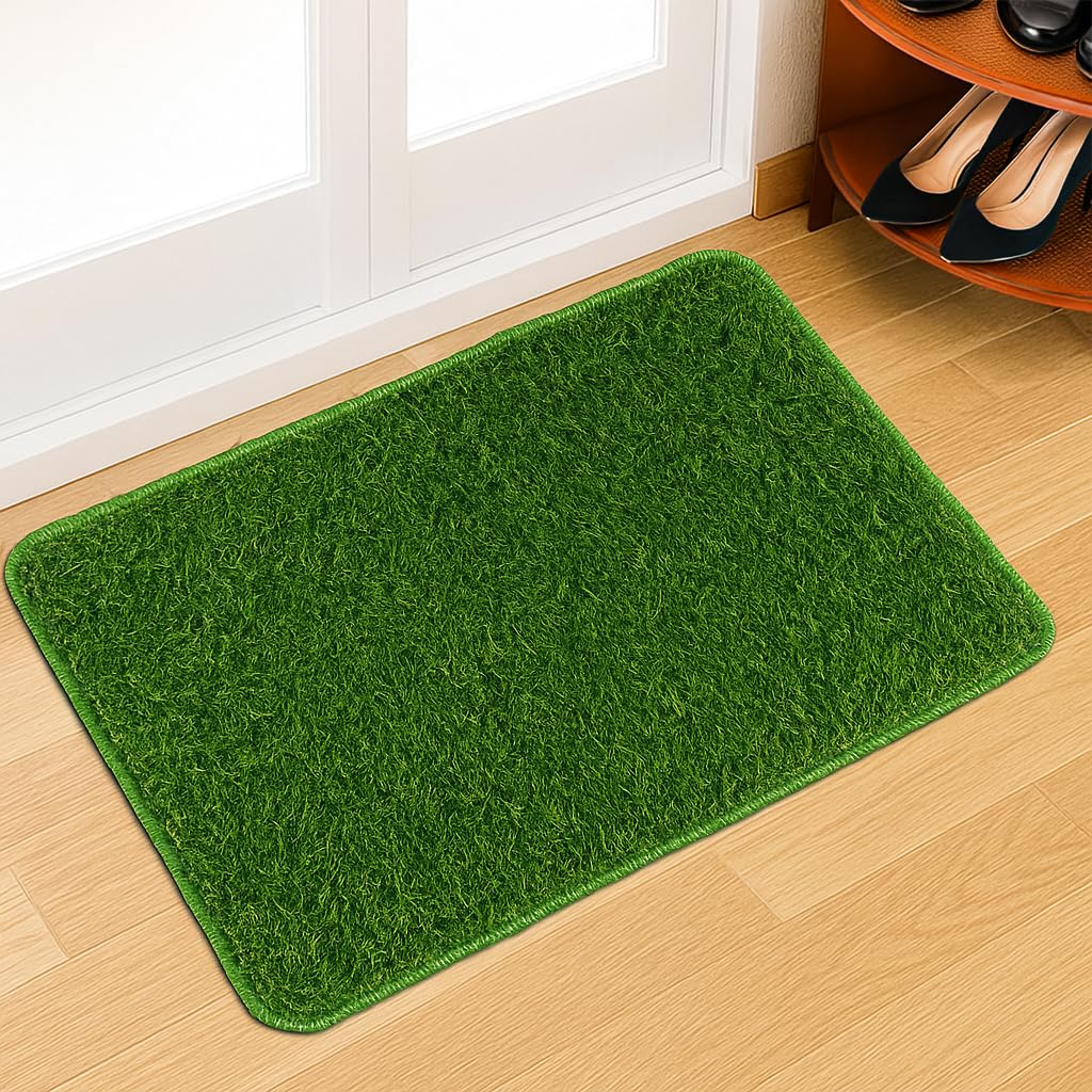 Story@Home Grass Mat Pack of 2 | Anti-Skid Plastic Grass Mats for Home | 36 X 55 cm | Essential Bathroom Mat | Grass Pattern | Long Lasting Entrance Mat for Living Room | Kitchen | Office (Green)