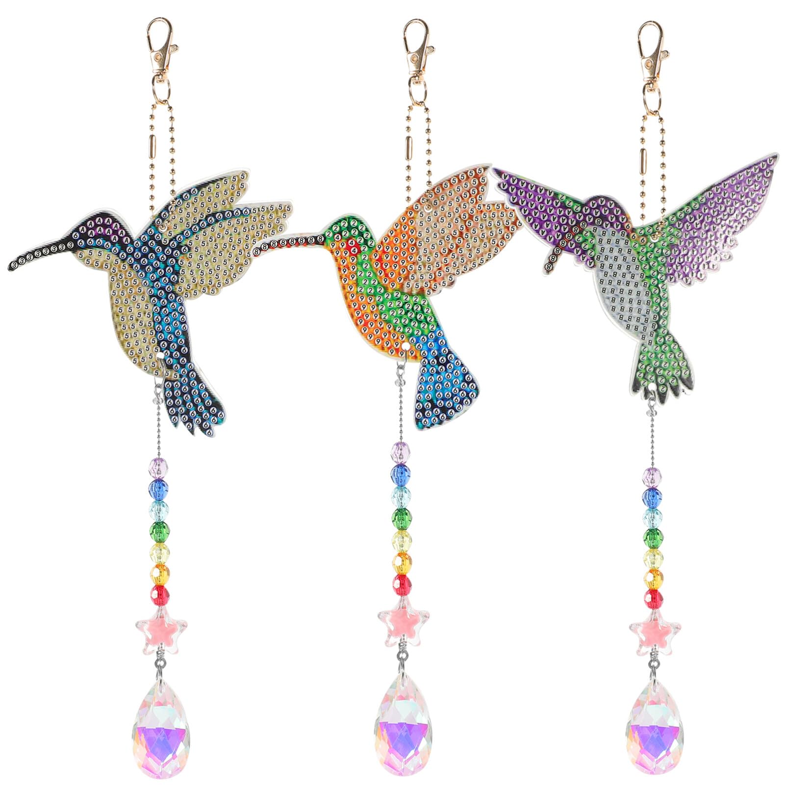 Campanas de viento de pintura de diamantes 5D con atrapasueños acrílicos para ventana (3 piezas)