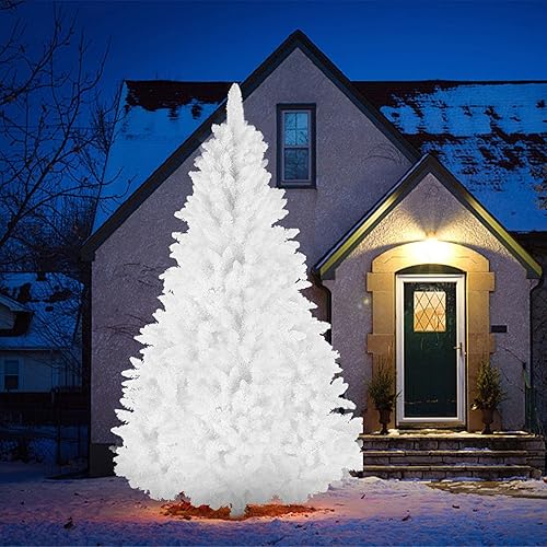 FWBNUIF Árbol de Navidad de fibra óptica de 9.2ft, árbol de Navidad, árbol completo con soporte de metal, 1200 puntas de rama, blanco artificial,