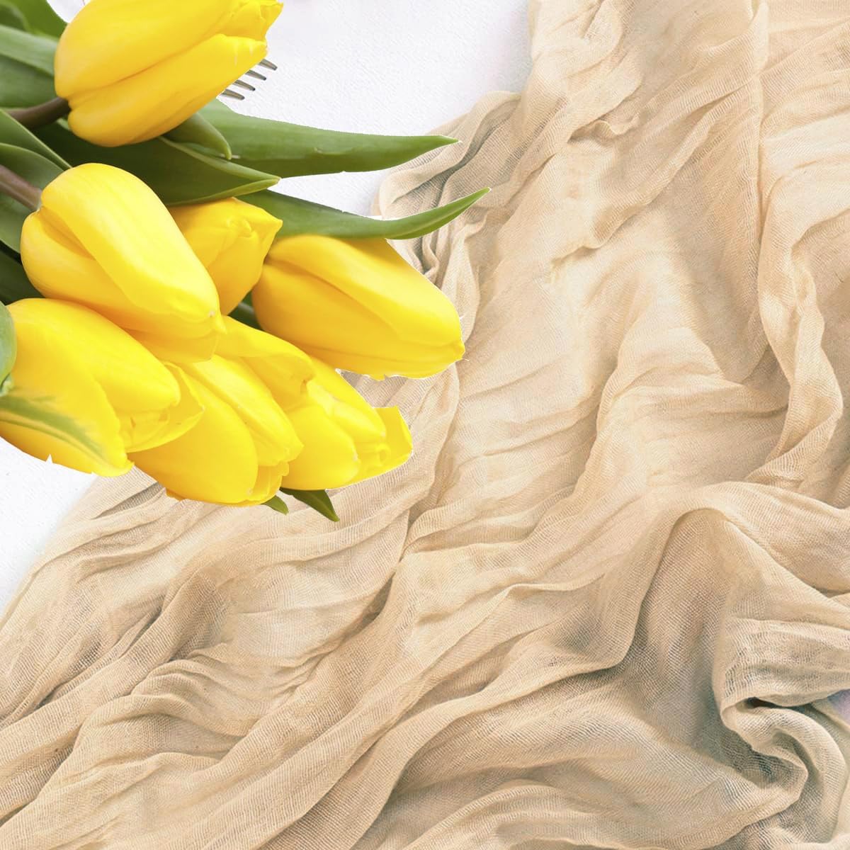 MDS Pack of 6 Cheesecloth Table Runner 35x120 Inch, 10FT Long Gauze Cheese Cloth Table Runner for Wedding Party Birthday Bridal Shower Farmhouse Garden Boho Rustic Table Decoration - Champagne