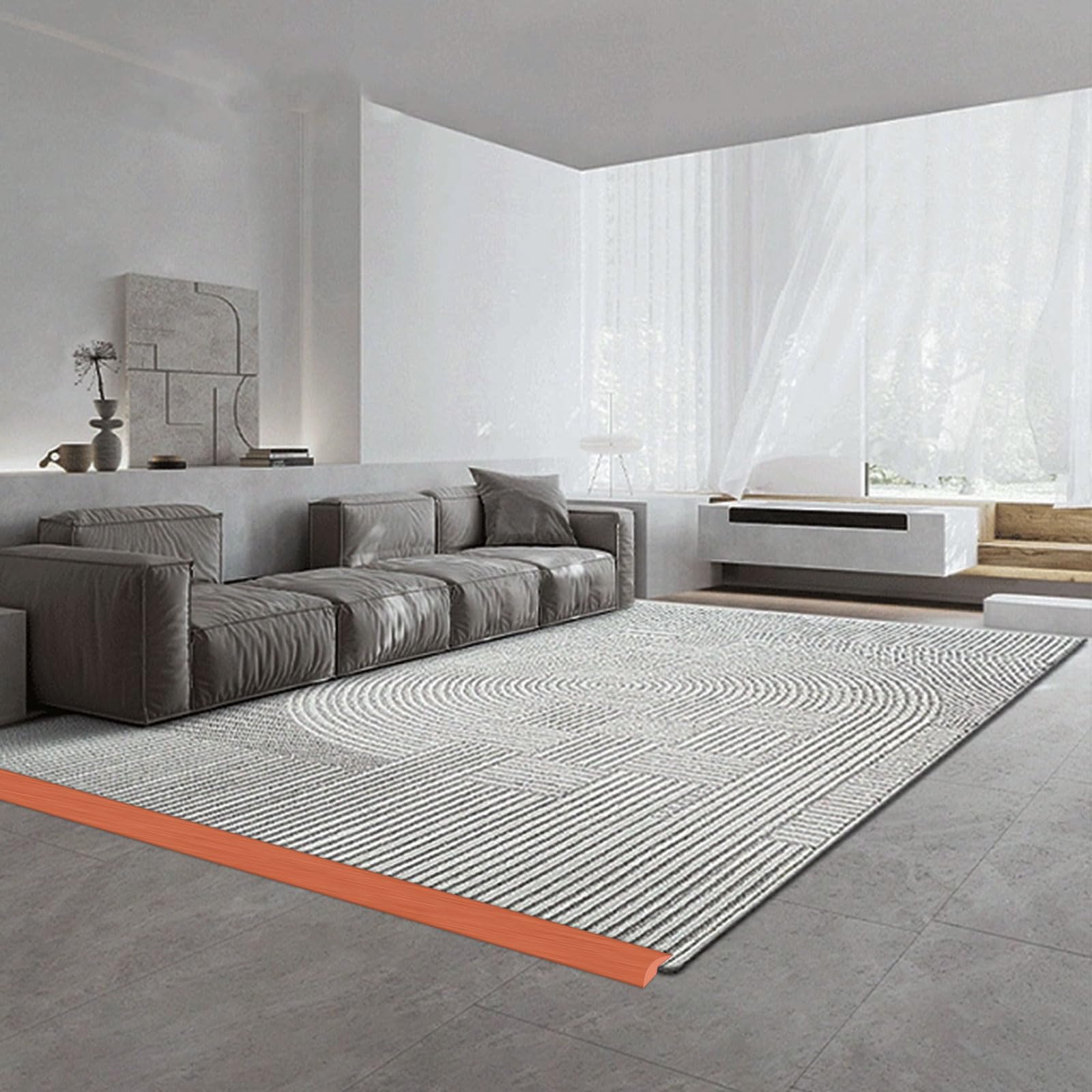 100cm Striscia di Soglia, Strisce di Rivestimento per Porte per Tappeti, Strisce Divisorie Autoadesive per Pavimenti a Soglia con Moquette, Altezza di Transizione Inferiore a 5 mm (Teak)