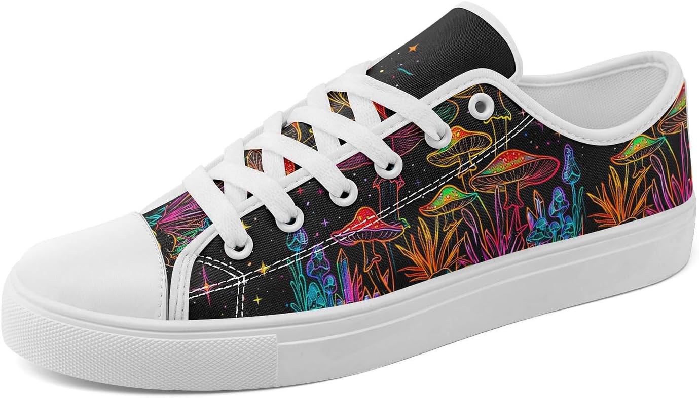Mushroom Print Canvas Sneakers for Women Men Casual Low Top Shoes Breathable Aesthetic Fantasy Streetwear Trainers