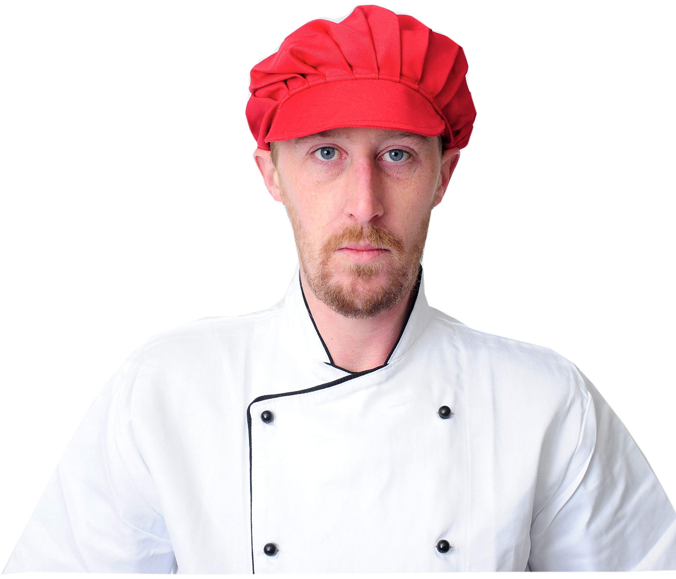 Ibex Unisex Red Polycotton Baker Cap Professional Catering Baker Hat For Chefs Cooks Baker, Plain (Pack Of 5)