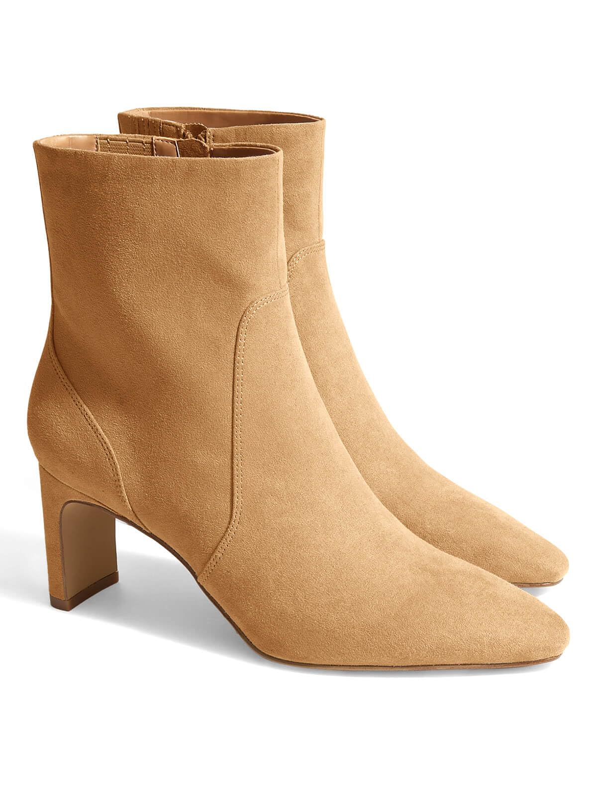 Coutgo Womens Chunky Low Heel Ankle Boots Square Pointed Toe Side Zipper Booties Faux Suede Fall Shoes