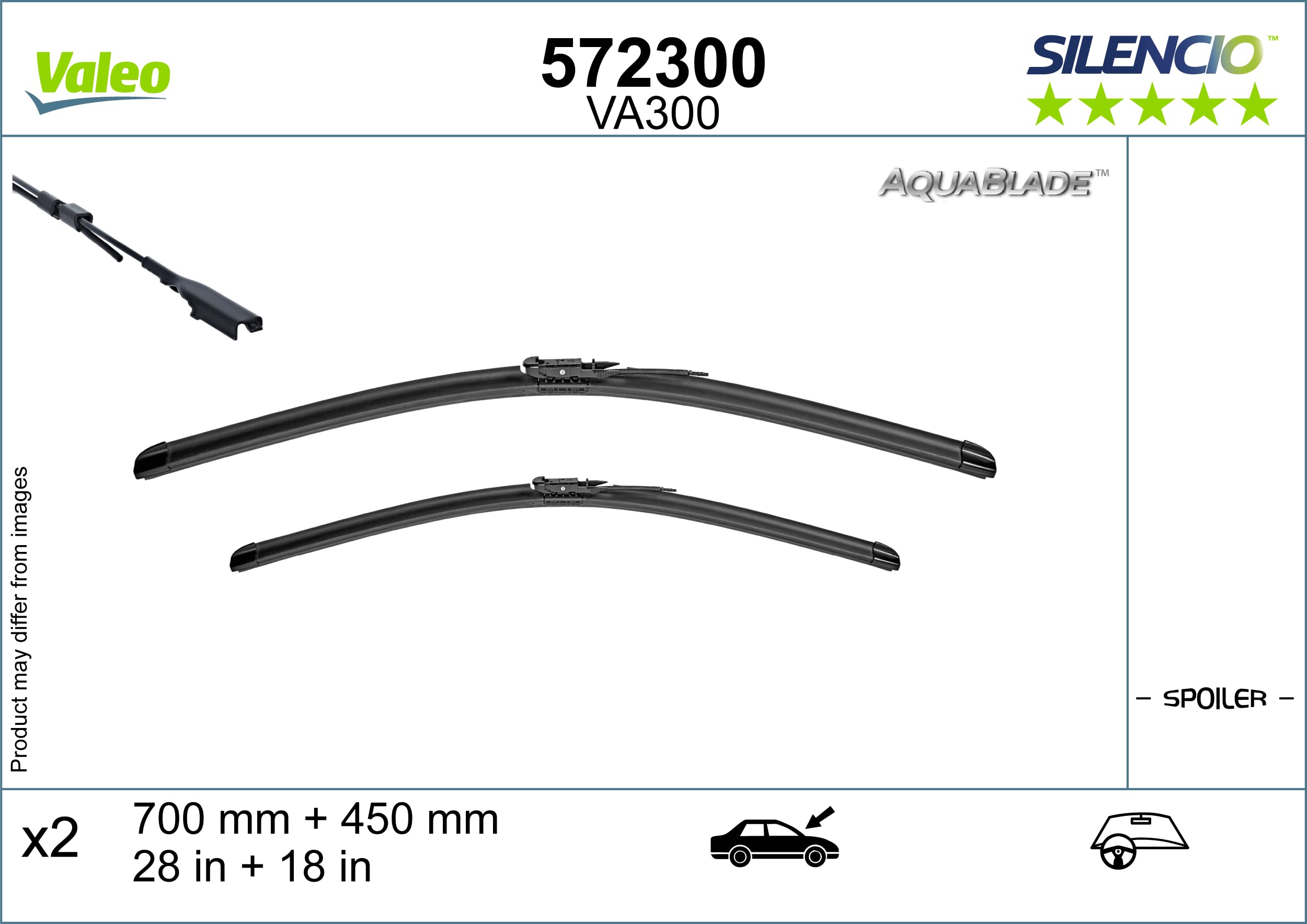 Valeo Silencio 2x AquaBlade Pióra Wycieraczek VA300 - Przód - 700 mm/450 mm