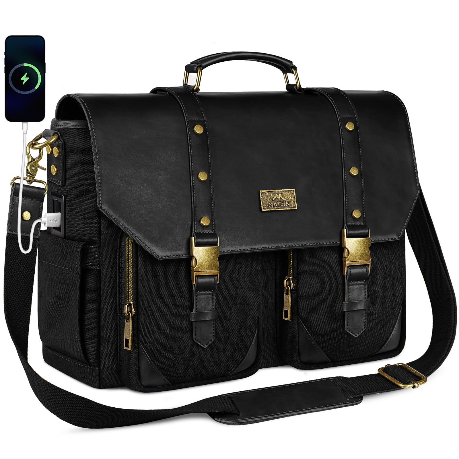 MATEIN Canvas Work Bag with USB Charging Port RFID Blocking 15 6 Inch Laptop Messenger Bag Vintage Briefcase