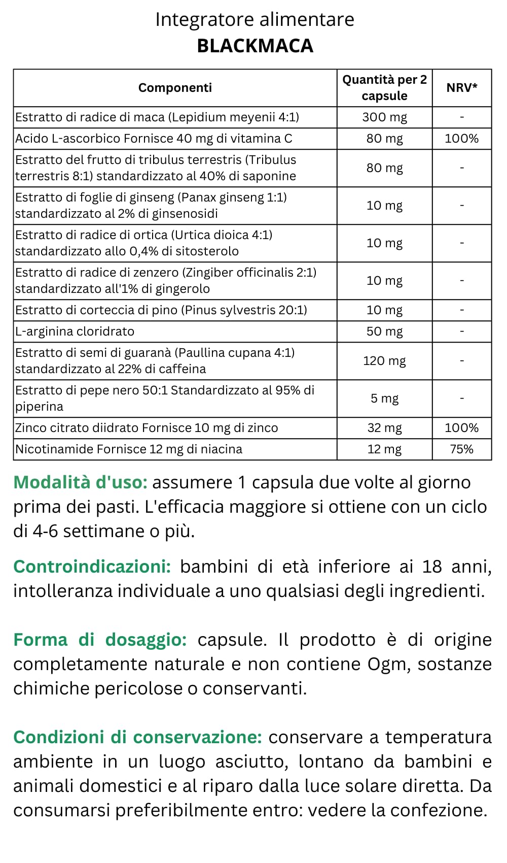 BLACKMACA PREMIUM Maca Peruana Negra + Tribulus Terrestris + Arginina + Zinc, Maca Negra | 30 Cápsulas