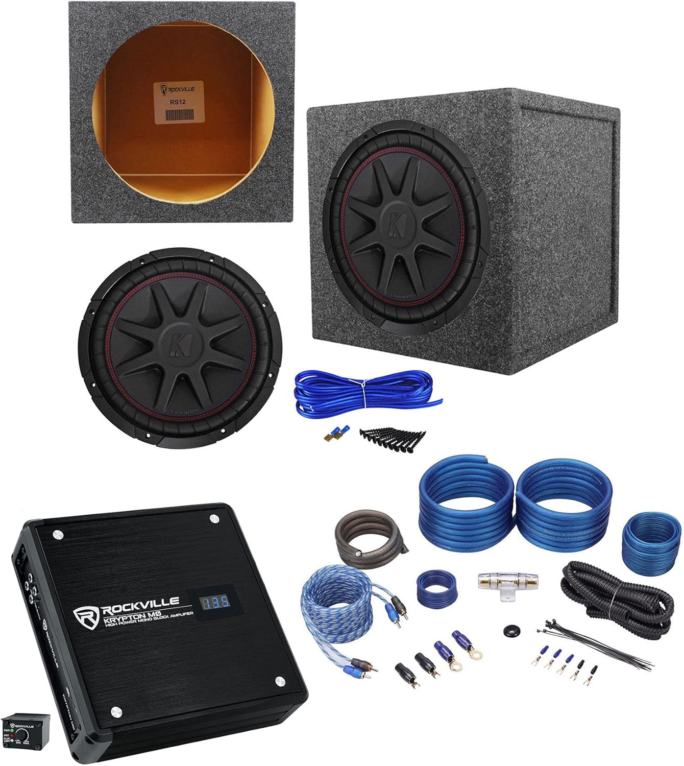 KICKER 43CVR122 Car Audio Subwoofer Sub Bundle with Single