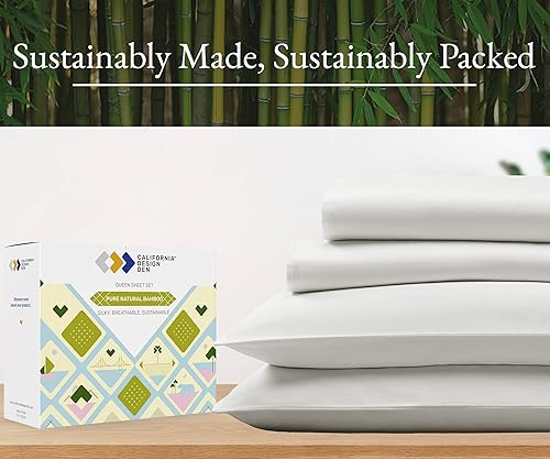 Miniatura 7 de California Design Den Juego de sábanas de rayón de bambú tamaño Queen, juego de sábanas de seda de lujo, 4 piezas, sábanas refrescantes, sábanas