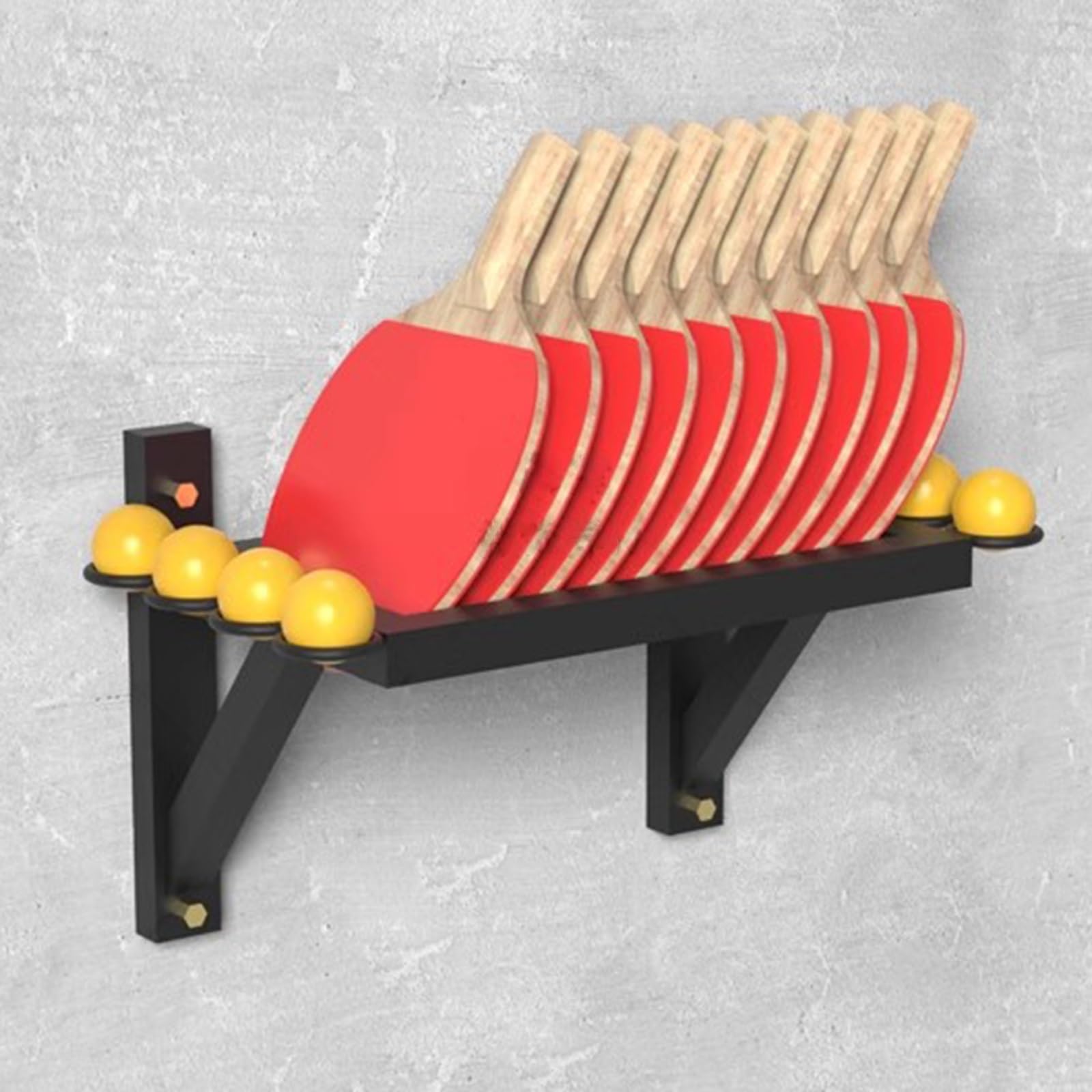 Supporto per racchetta da ping pong montato a parete con rastrelliera per 8 palline rotonde, organizer in metallo nero per casa/ufficio/club/palestra, salvaspazio - può contenere 10 racchette da pin