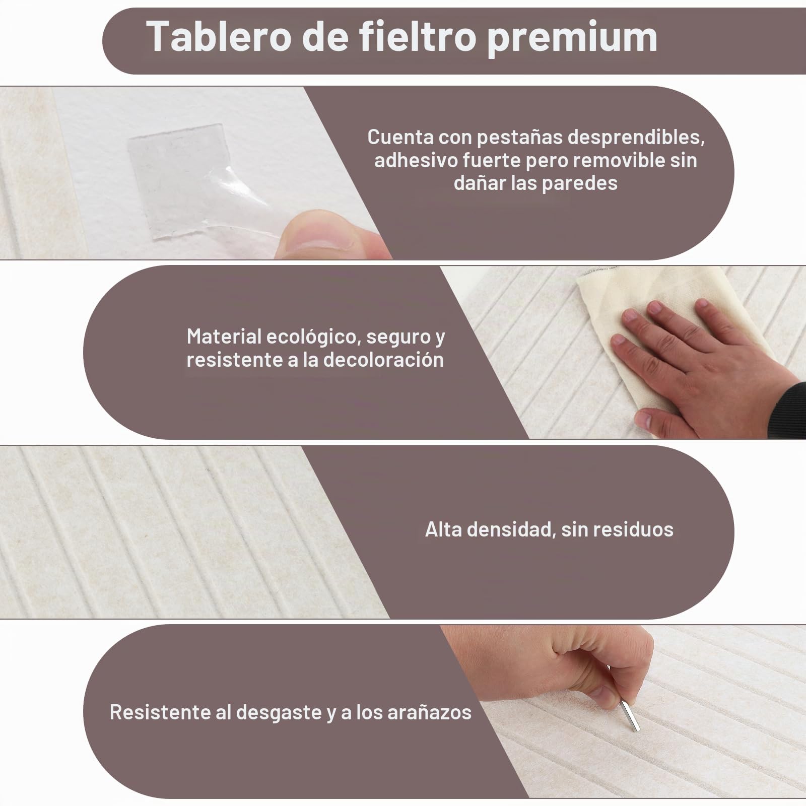 Tablón de Anuncios de Fieltro Corcho Pared Grande 80 x 40 cm Autoadhesivo Pizarra Corcho para Pared de Fieltro Decorativo para Oficina, Hogar y Dormitorio Infantil Beige Claro