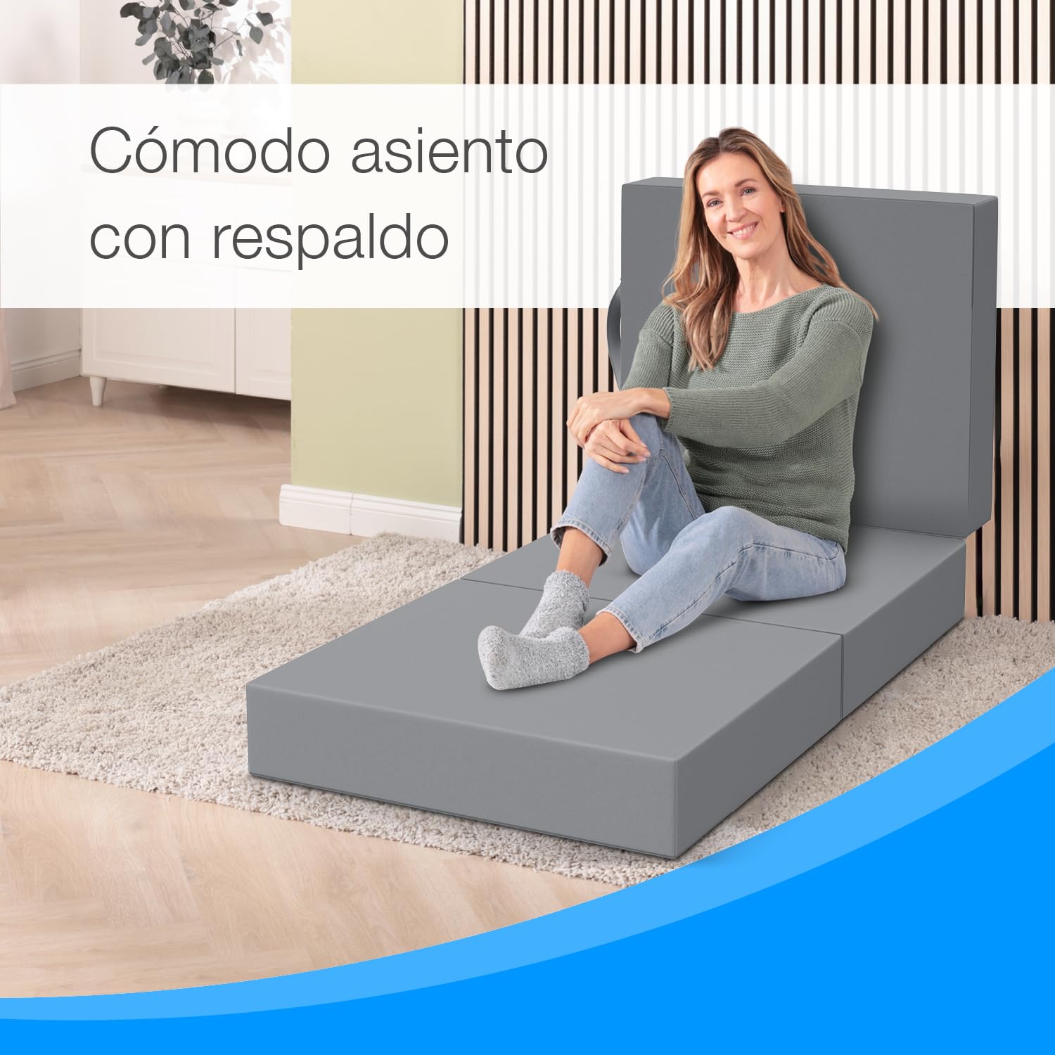 ELONEO Colchón Plegable, colchón para Invitados, colchón Plegable de 3 Piezas, Espuma Extra Gruesa (15 cm), Lavable, Plegable, Adultos (Gris, 75 x 195 x 15 cm)