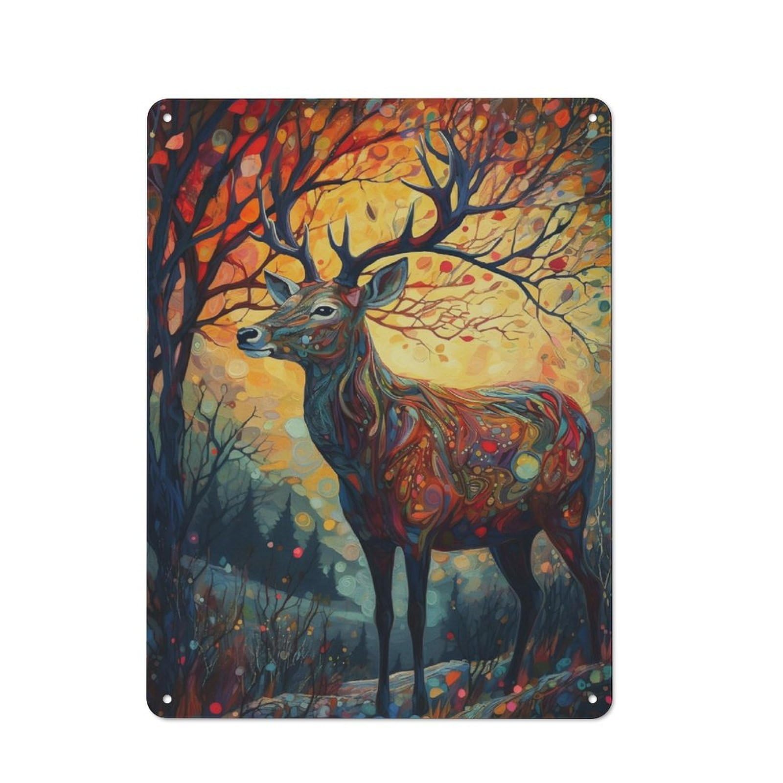Junmoney Deer Sunset 2 Metal Wall Plaque With Design 40X30cm, Old Fashioned Vintage Wall Decor For Living Room, Hallway, Kitchen Or Cafe