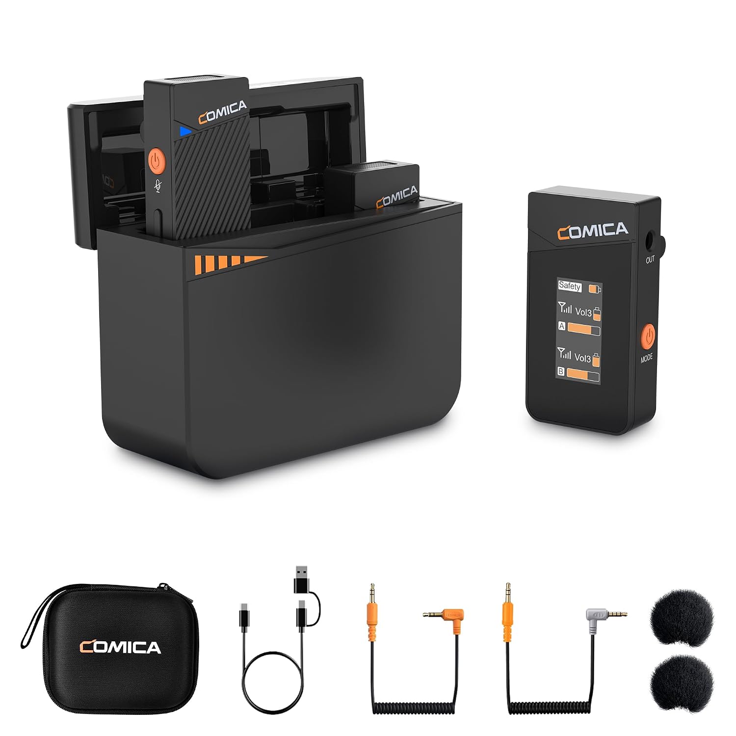 comica Vimo C3 Wireless Lavalier Microphone with Noise Cancellation, 656ft Transmission, Gain Control, Compact Wireless Lapel Microphone for DSLR Cameras/Android/Live-Streaming/Vlogging/YouTube
