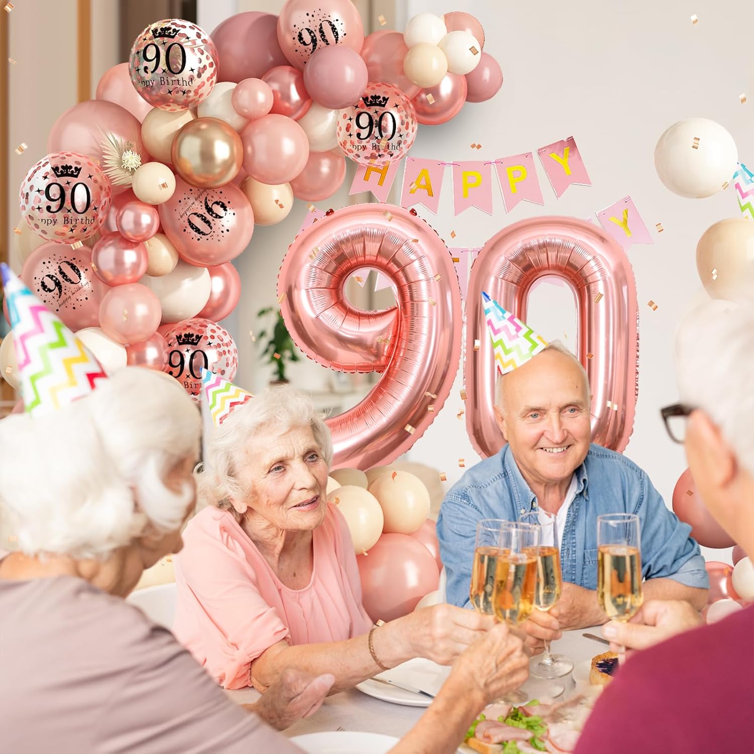 90th Birthday Decorations for Women,Rose Gold 90th Balloon Arch Garland Kit With Number 90 Balloons Happy Birthday Banner for 90 Party Decoration - Image 4