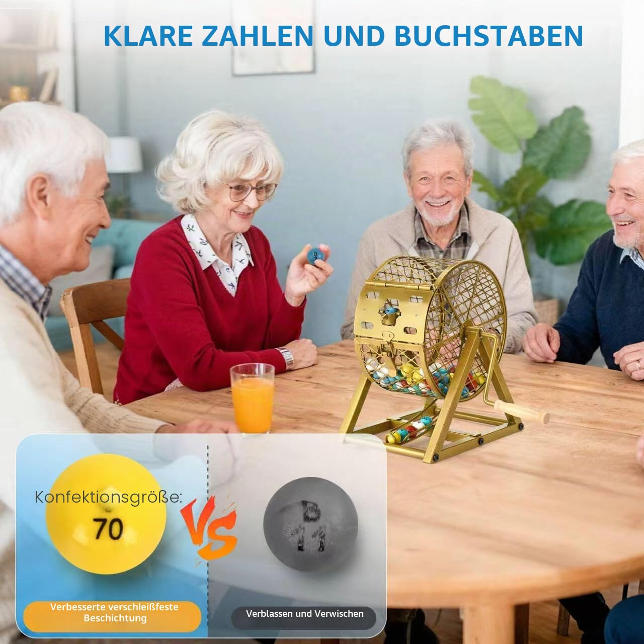 GADFISH Bingo Spiel Set, 2cm Bingokugeln mit Stahlkäfig, 30 Karten, Spielbrett und Chips Bingo Spiel Lucky Ball für Partys, Spieleabende und Gemeinschaften