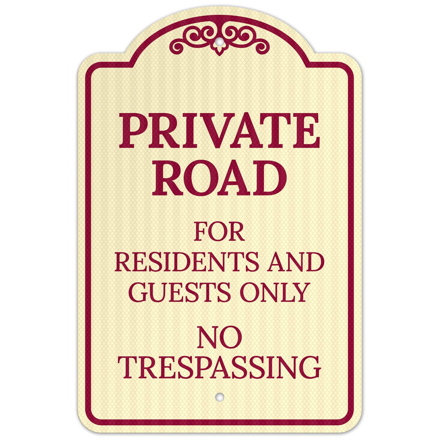 Private Road for Residents and Guests Only No Trespassing Décor Sign, Burgundy Light, 12x18 Inches, 3M EGP Reflective, Fade Resistant, Made in USA by