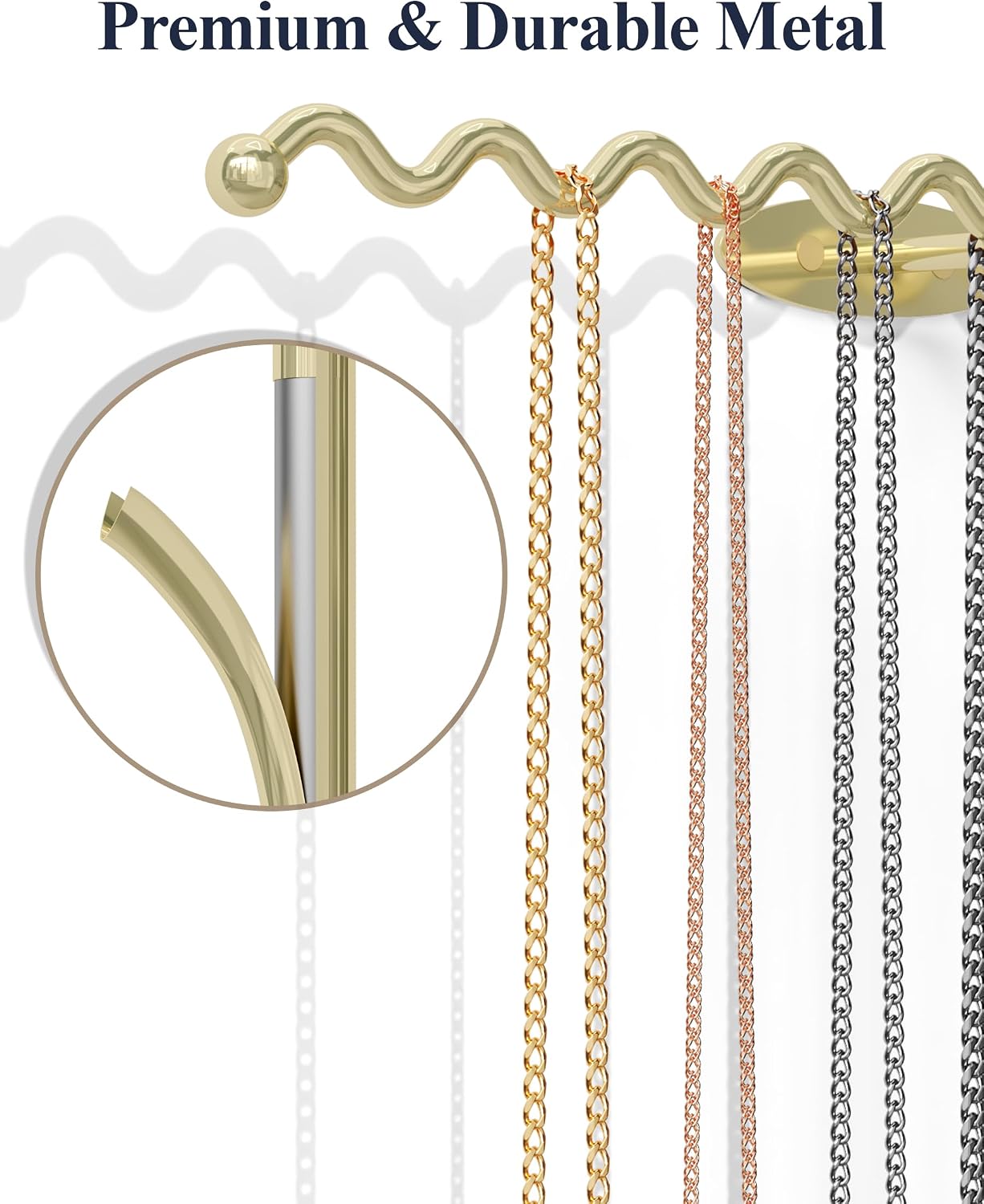 NiHome Wall Mounted Metal Jewelry Organizer Racks for Necklaces, Earrings, Bracelets, Rings, Decorative Display Wave Design Storage Holders for Bedroom, Bathroom, Kitchen, Entryway (2-Pack, Gold)