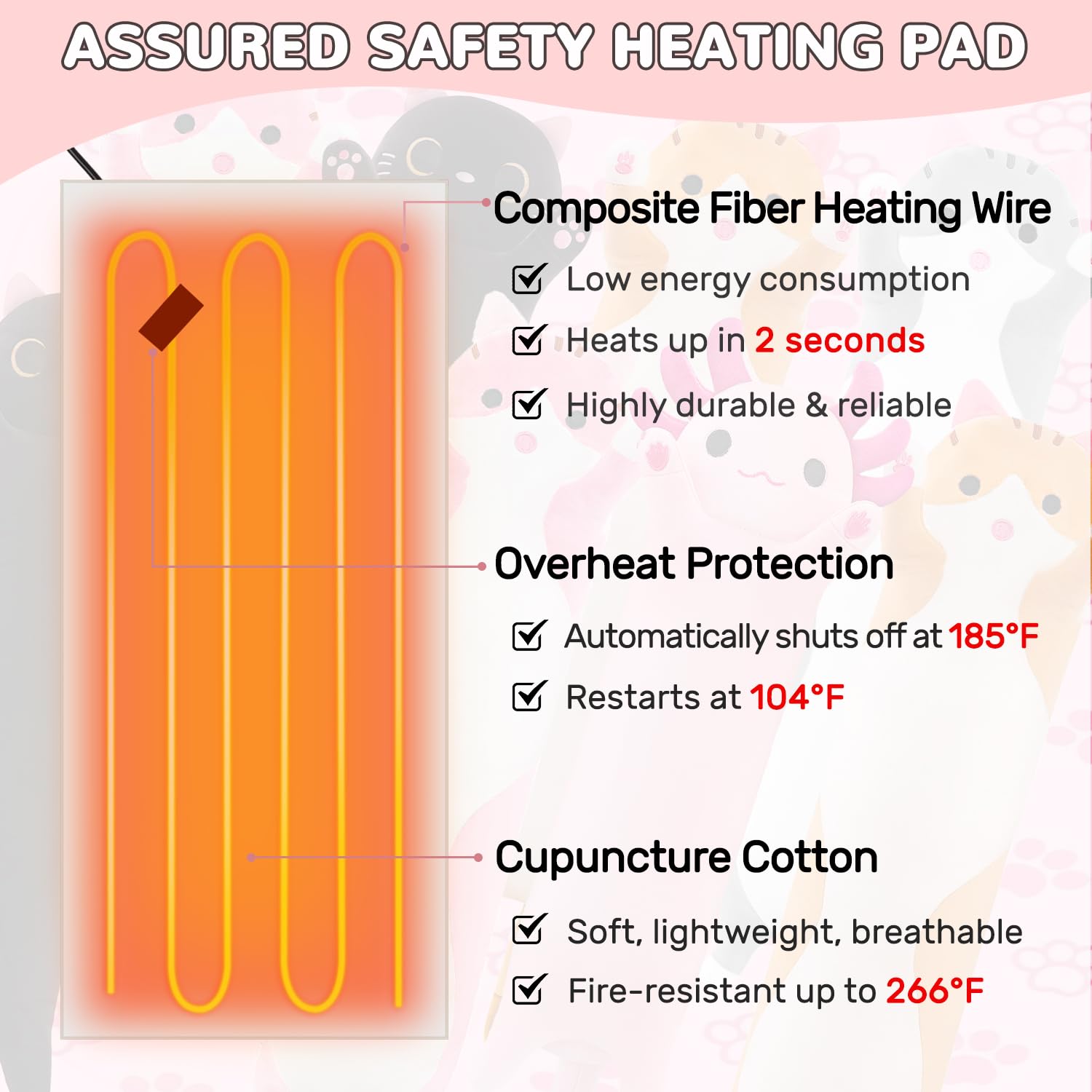 Manta eléctrica para gatos con apagado automático, almohadilla térmica USB para períodos, manta de calor para el cuello, la espalda, los hombros y el abdomen, regalos navideños para mujeres, niñas y