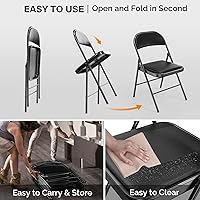 Vista 7 de VINGLI Paquete de 10 sillas plegables negras con asientos acolchados, marco de metal con asiento y respaldo de piel sintética, capacidad de 350