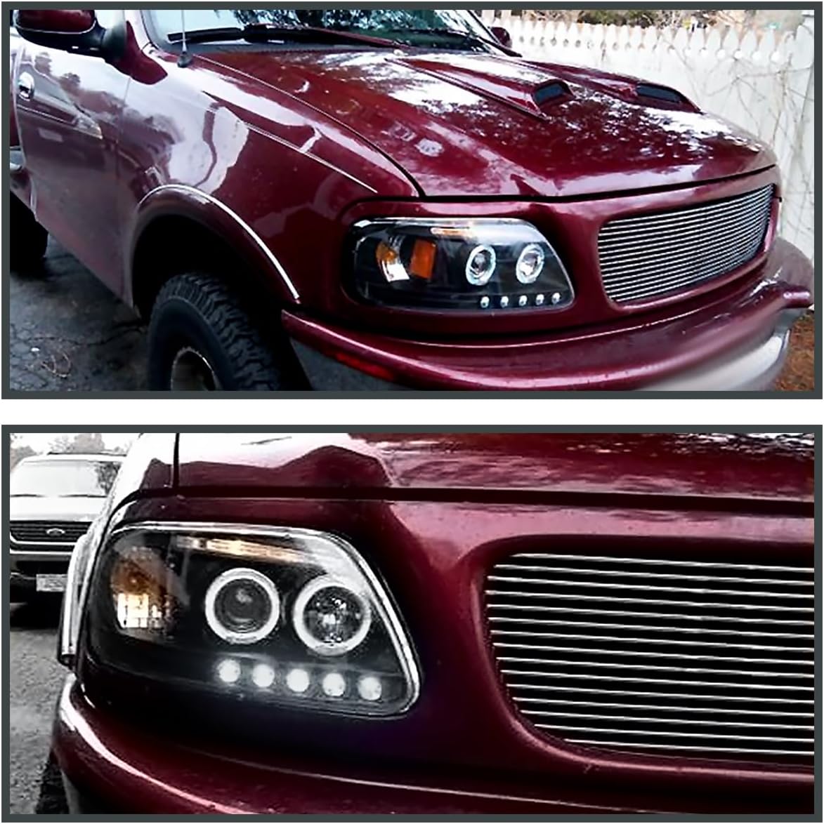 SPEC-D TUNING LED Dual Halo Black Projector Headlights Compatible with 1997-2003 Ford F-150, 2004 Ford F-150 Heritage, 1997-2002 Ford Expedition, Left + Right Pair Headlamps Assembly