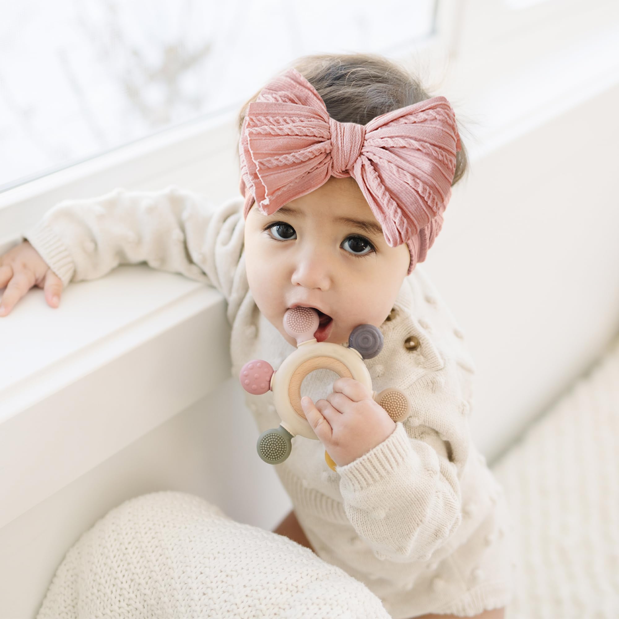 Prohouse Confezione da 8 cerchietti per capelli in nylon per bambini, con fiocco, fatti a mano, accessori per capelli per neonati e bambini