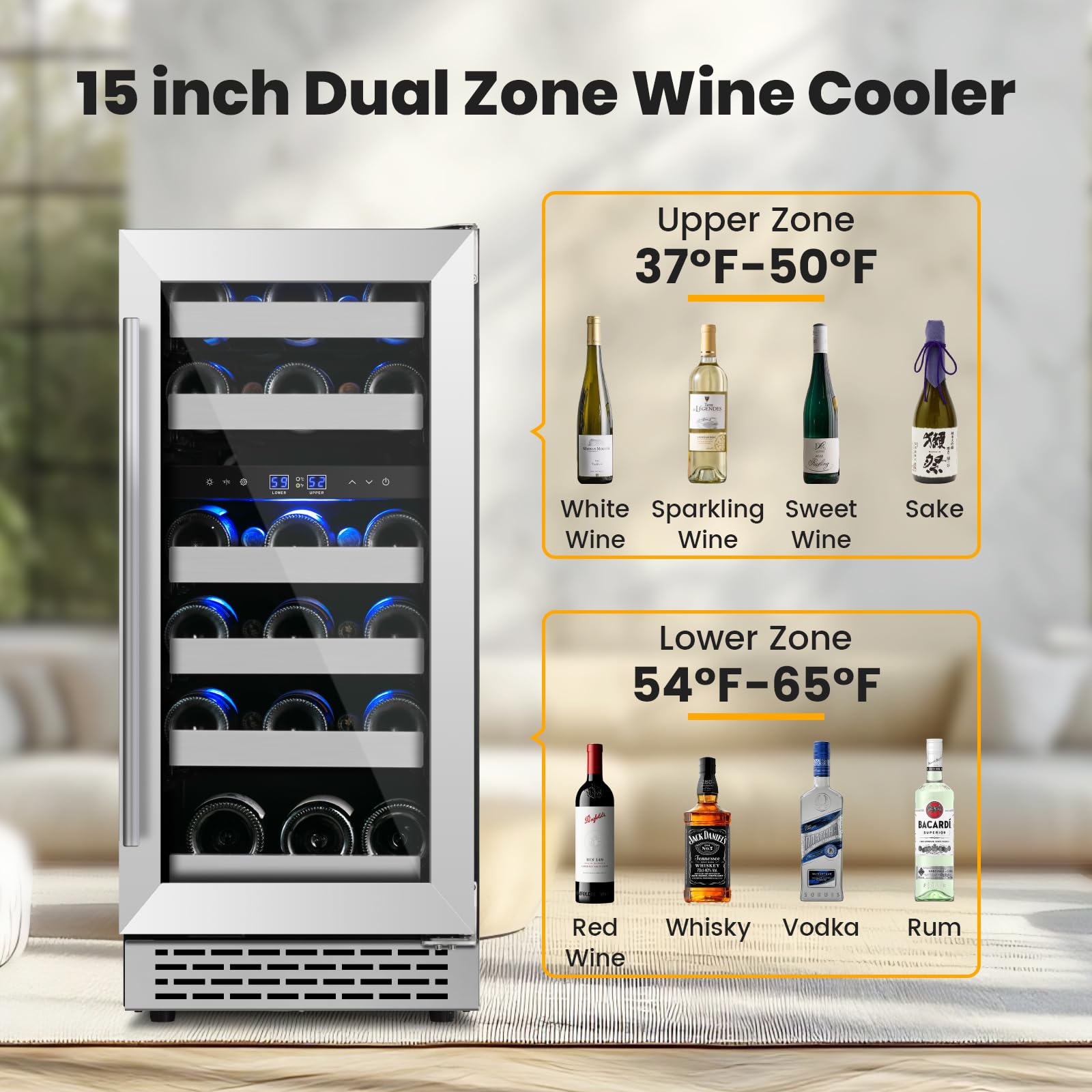 VINECOLD Wine Fridge Freestanding,15 Inch Wine Cooler Under Counter,28 Bottle Built-in Dual Zone Wine Refrigerator with Stainless Steel Reversible Door for Home and Kitchen on Fridge.com
