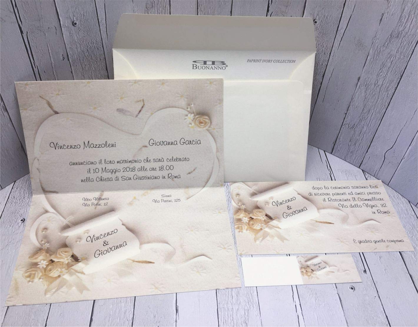 Set partecipazioni Nozze Personalizzate inviti Matrimonio BUONANNO cod. D009 (40)