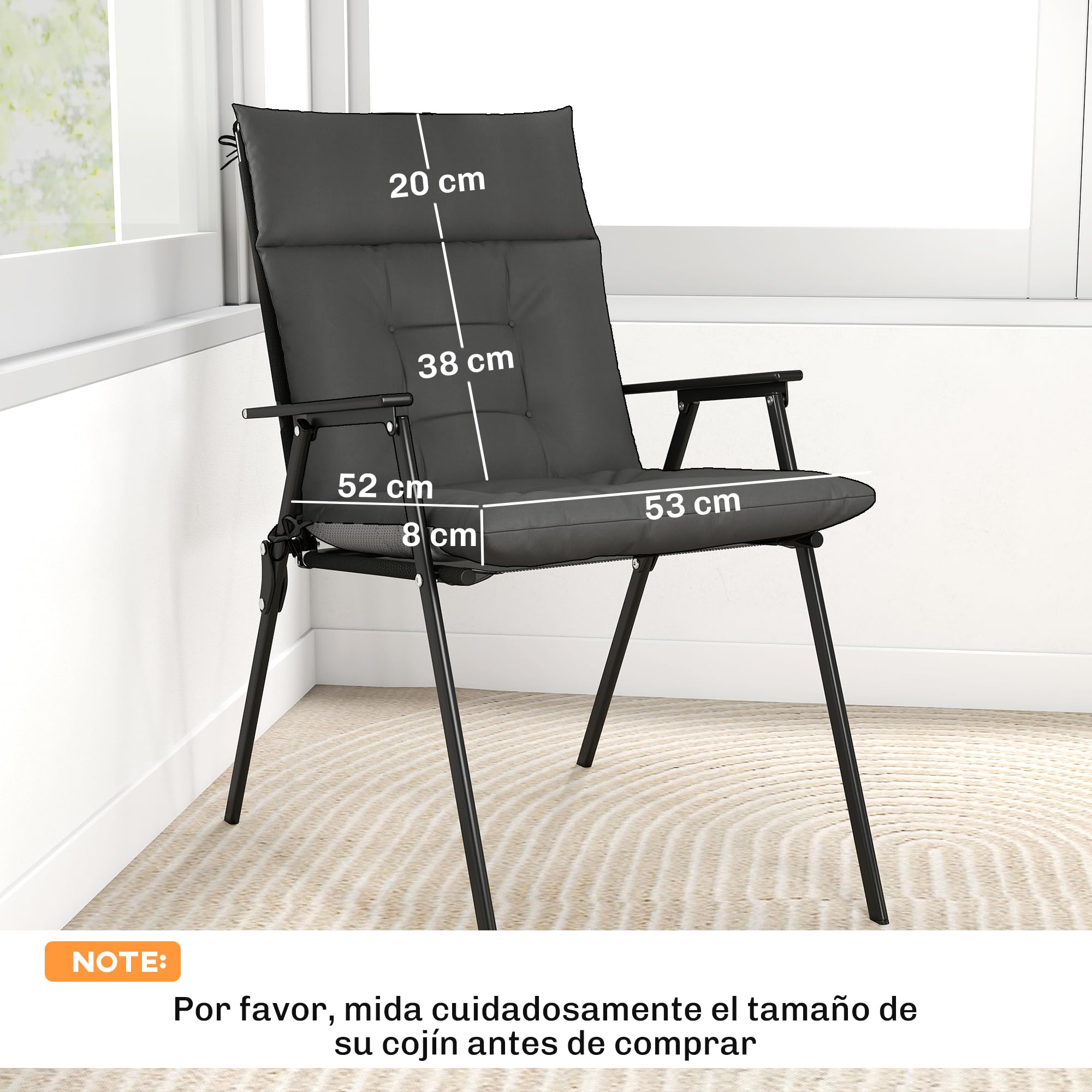 Outsunny Set de 4 Cojines para Sillas, Cojines para Jardín, Colchones de Banco con Respaldo, Correas, Impermeables y Antideslizantes, para Interior y Exterior 112x53x8 cm, Gris Oscuro