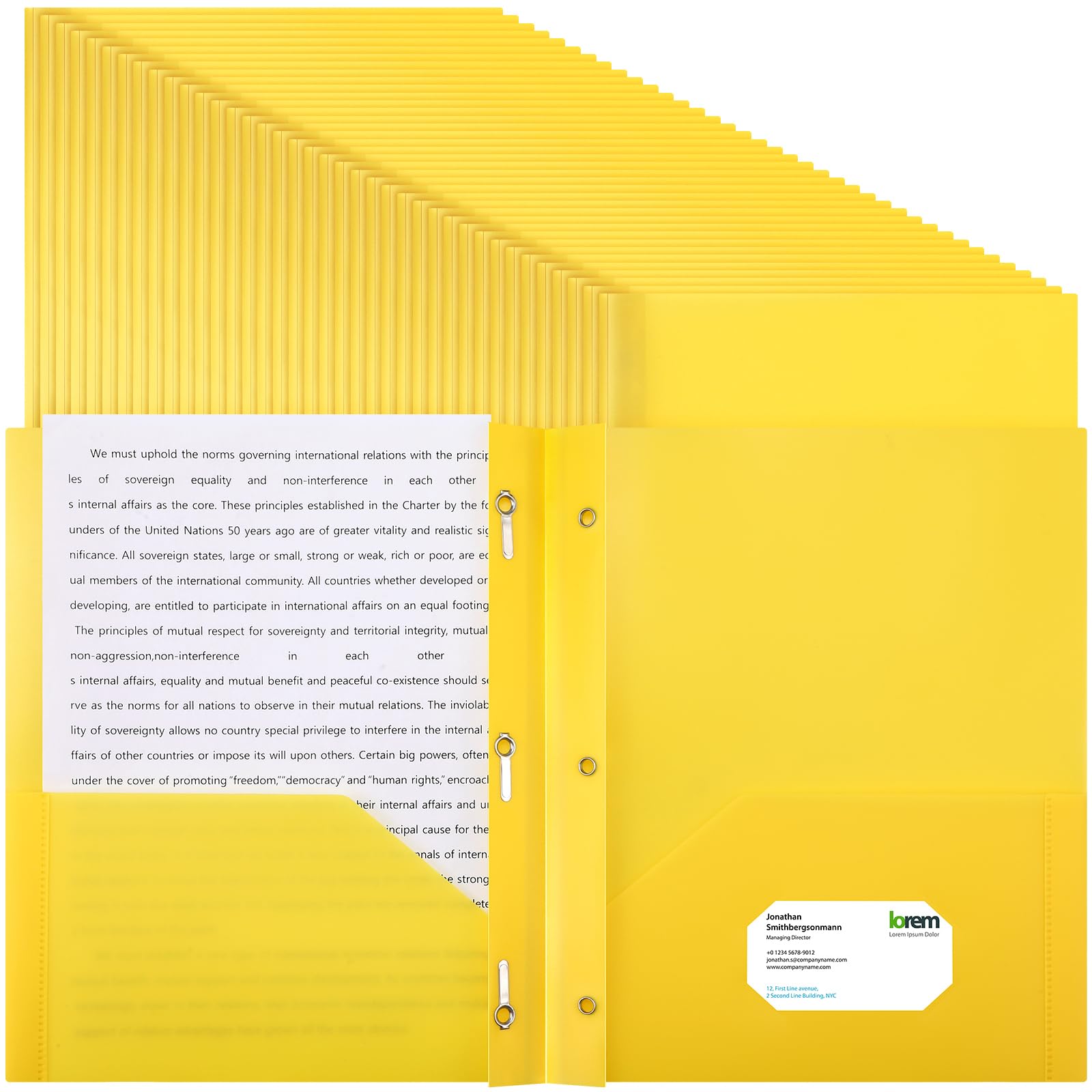 Patelai 48 Pcs Plastic Folders with 2 Pockets and 3 Prongs Home Folders with Card Slot Letter Size Heavy Duty Report Covers for Back to School(Yellow,