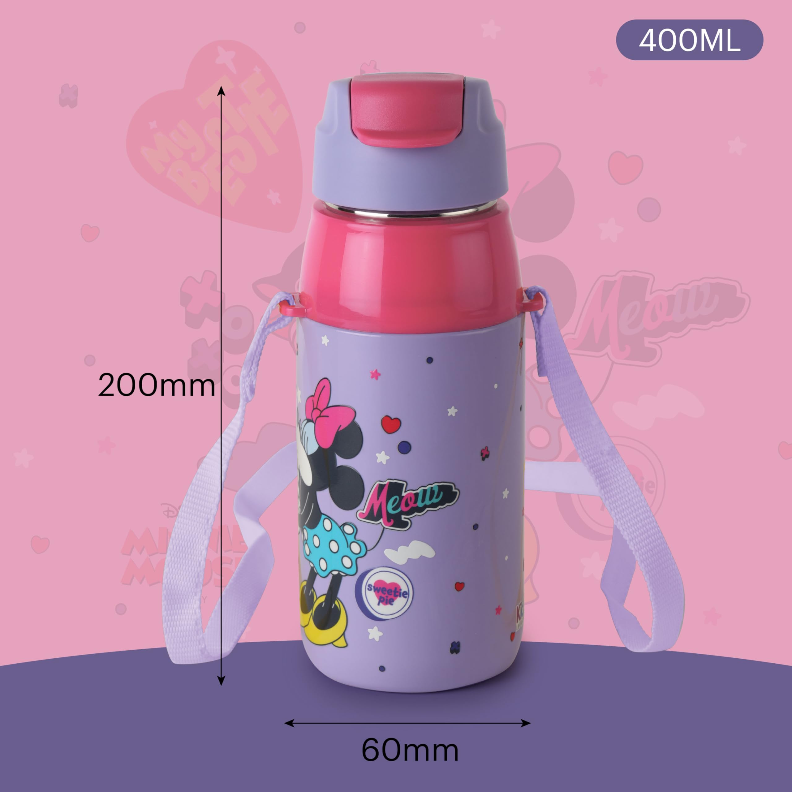 CELLO Kidzbee Era 400 Insulated Kids Water Bottle 400 ml, Lavender | 3D Touch & Feel Cuddle Buddies Design One Hand Grip Lightweight Leakproof Easy Sip Flip Cap Insulated Water Bottle for School Kids — Amazon image 7