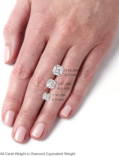 Miniatura 7 de Charles & Colvard Anillo de compromiso Asscher de moissanita de oro blanco de 14 quilates de 0.315 in, 2.69cttw DEW