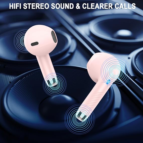 Jxrev Wireless Earbuds, Bluetooth 5.4 Earbuds Stereo Bass, Bluetooth Headphones in Ear Noise Cancelling Mic, USB C Sports Earphones IP7 Waterproof, 40H Playtime Mini Charging Red