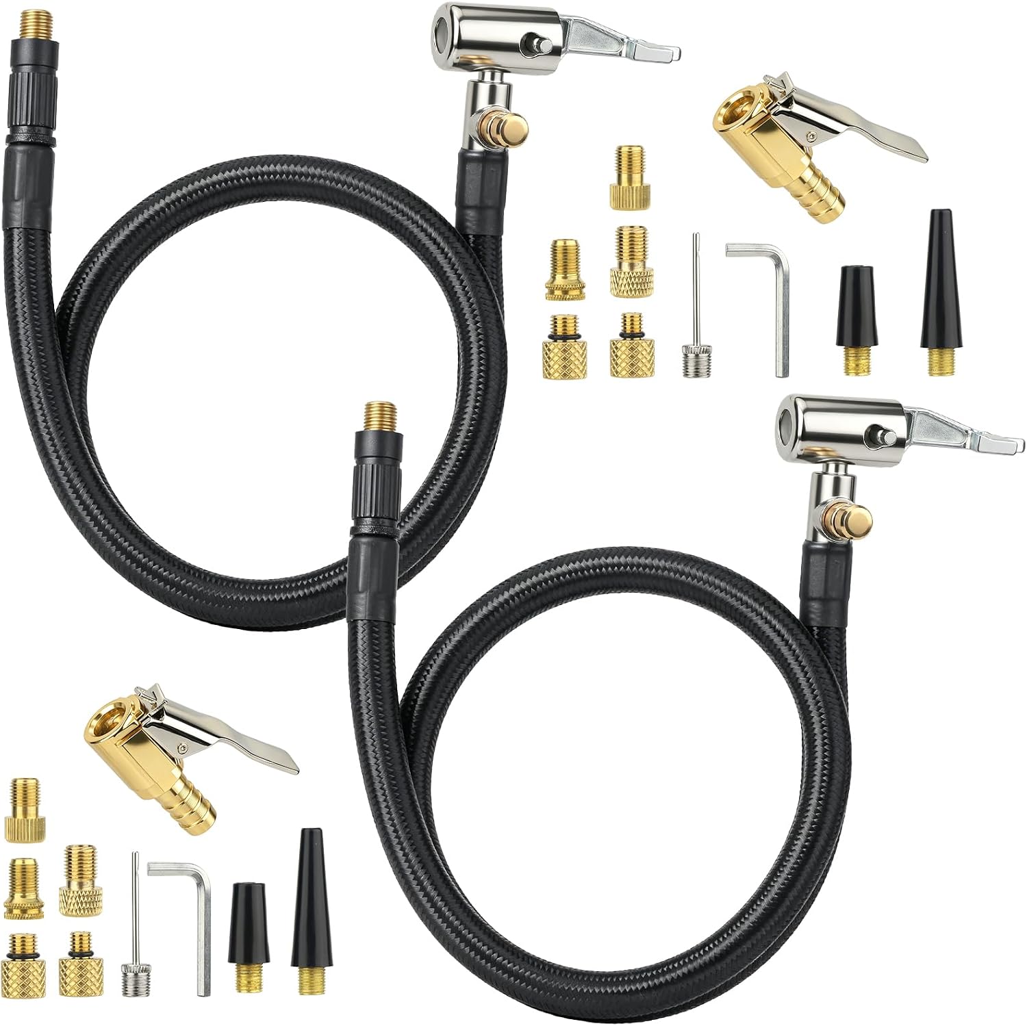 VZZNN 2 Pack Tire Inflator Hose Adapter w/360° Rotating End, Locking Tire Air Chuck, 21'' Tire Inflation Hose, Duty Hose for Air Compressor, Bicycle, Car Motorcycle