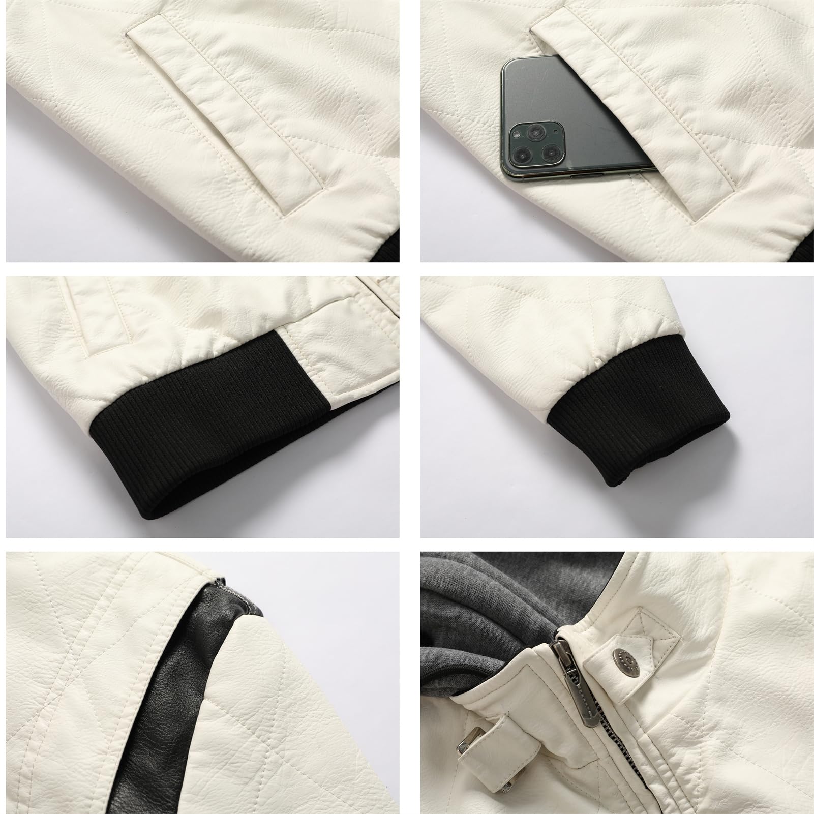 FFFF & OLFEH Giacca In Pelle Con Cappuccio Staccabile Da Motociclista Uomo,Giacca Da Moto Da Uomo In Pelle - Protezione Originale Da Motociclista (Black A2,XL)