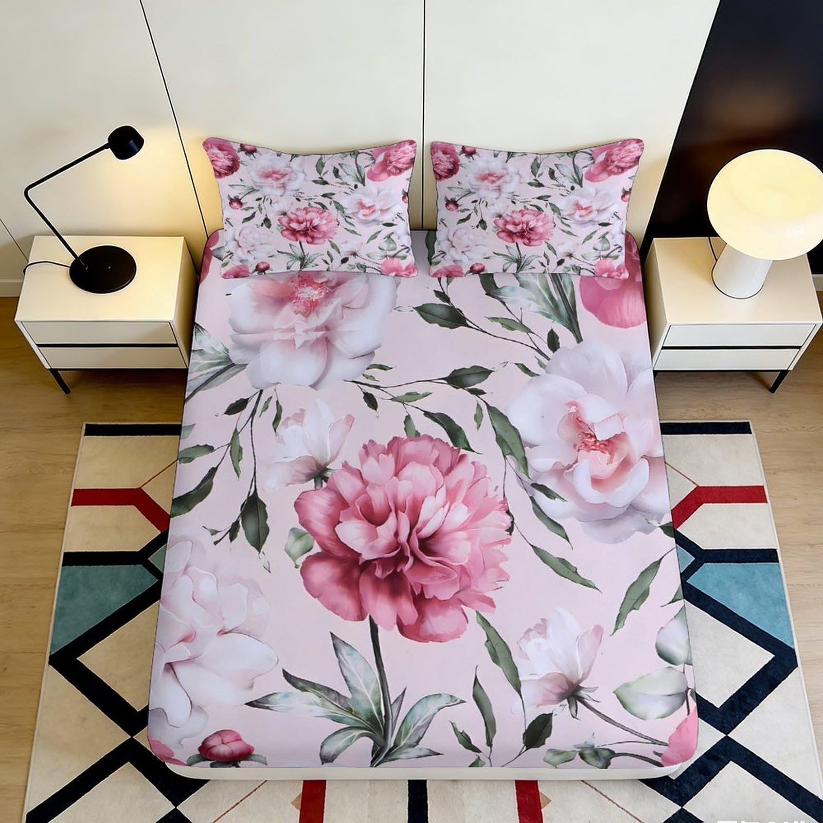 Pnayamiorkfel Style-10 3D Printed Pink Peony Fitted Sheet Microfiber Floral Blossom Mattress Cover For Bedroom Guest Room Decor 90X200x25cm